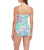 Bleu Rod Beattie On The Bright Side High Neck Keyhole Shirred Bandeau One Piece Swimsuit