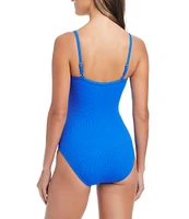 Bleu Rod Beattie Pique Ole V-Wire Neck Gold Hardware One Piece Swimsuit