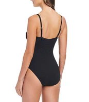 Bleu Rod Beattie Pique Ole V-Wire Neck Gold Hardware One Piece Swimsuit