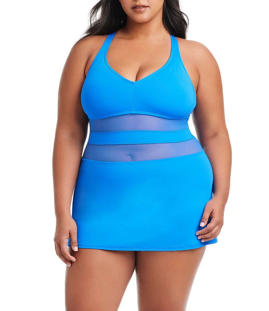 Bleu Rod Beattie Plus Size Don't Mesh With Me Cross-Back Swim Dress