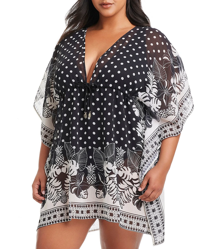 Bleu Rod Beattie Plus Size Double Trouble Plunge V-Neck Caftan Swim Cover-Up