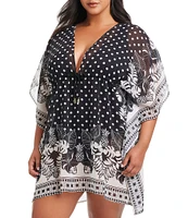 Bleu Rod Beattie Plus Size Double Trouble Plunge V-Neck Caftan Swim Cover-Up