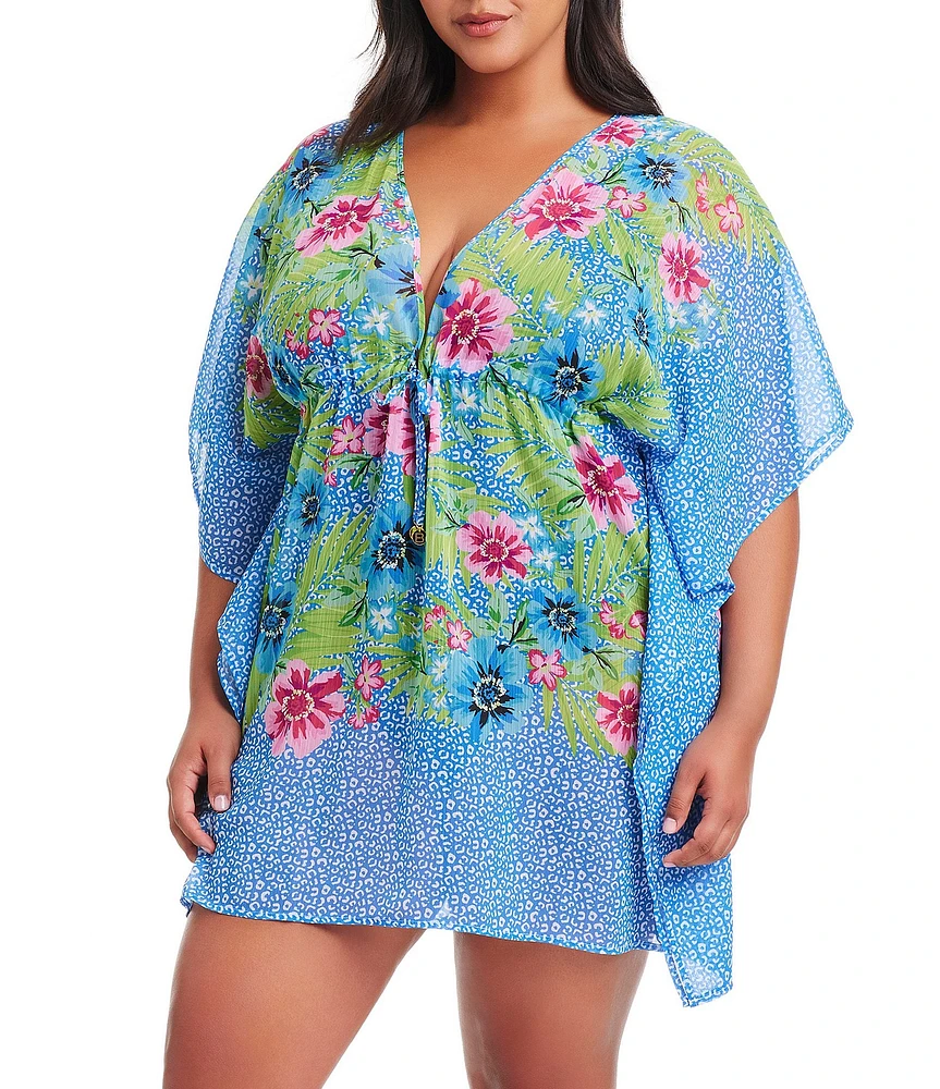 Bleu Rod Beattie Plus Size Let's Get Away Chiffon V-Neck Caftan Swim Cover-Up