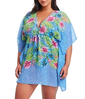 Bleu Rod Beattie Plus Size Let's Get Away Chiffon V-Neck Caftan Swim Cover-Up