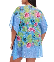 Bleu Rod Beattie Plus Size Let's Get Away Chiffon V-Neck Caftan Swim Cover-Up