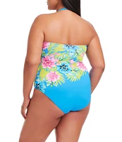 Bleu Rod Beattie Plus Size Let's Get Away Strapless Shirred Molded Cup Bandeau One Piece Swimsuit