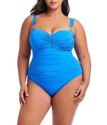 Bleu Rod Beattie Plus Size Life's A Beach Underwire Shirred Bandeau One Piece Swimsuit