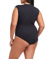 Bleu Rod Beattie Plus Size Pique Ole V-Neck Cap Sleeve Surplice One Piece Swimsuit