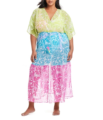 Bleu Rod Beattie Plus Size Sock It To Me Chiffon V-Neck Swim Cover-Up Dress