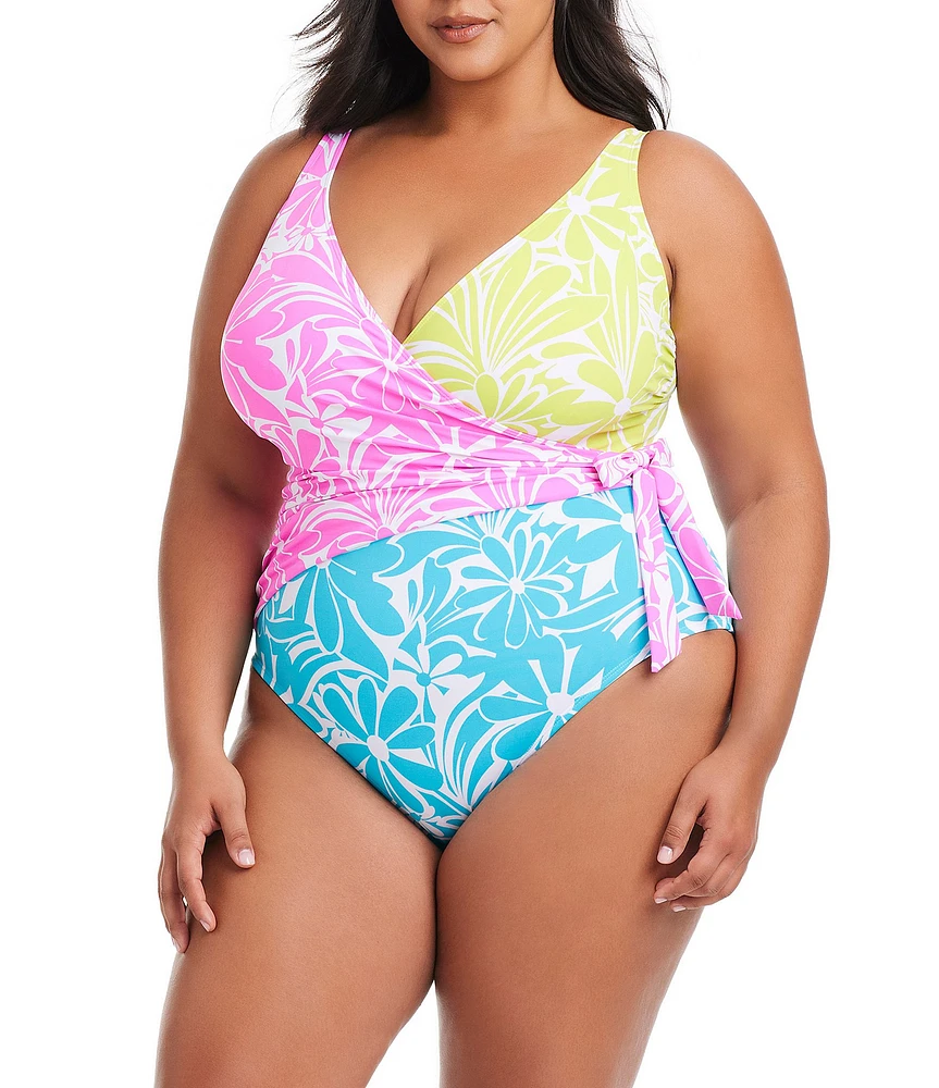 Bleu Rod Beattie Plus Size Sock It To Me Surplice V-Neck Side Knot One Piece Swimsuit