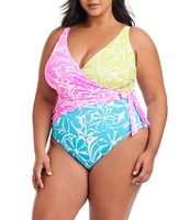 Bleu Rod Beattie Plus Size Sock It To Me Surplice V-Neck Side Knot One Piece Swimsuit