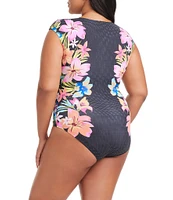 Bleu Rod Beattie Plus Size Sweet Escape Cap Sleeve Zip Front One Piece Swimsuit