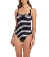 Bleu Rod Beattie Pucker Up Texture Stripe Scoop Neck Tank One Piece Swimsuit