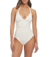 Bleu Rod Beattie Ring Master Solid Tie-Neck Shirred Ring One Piece Swimsuit