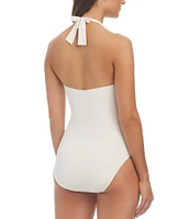 Bleu Rod Beattie Ring Master Solid Tie-Neck Shirred Ring One Piece Swimsuit