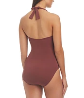 Bleu Rod Beattie Ring Master Solid Tie-Neck Shirred Ring One Piece Swimsuit