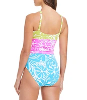 Bleu Rod Beattie Sock It To Me Halter Neck Front Keyhole Shirred One Piece Swimsuit