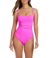 Bleu Rod Beattie Solid Kore Scoop Neck Side Shirred Underwire One Piece Swimsuit