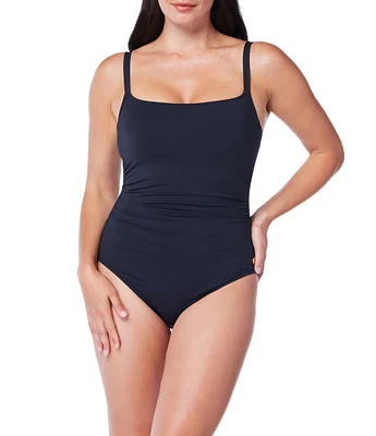 Bleu Rod Beattie Solid Kore Scoop Neck Side Shirred Underwire One Piece Swimsuit