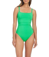 Bleu Rod Beattie Solid Kore Scoop Neck Side Shirred Underwire One Piece Swimsuit