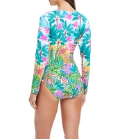 Bleu Rod Beattie St.Tropez V-Neck Long Sleeve Zip Front One Piece Swimsuit