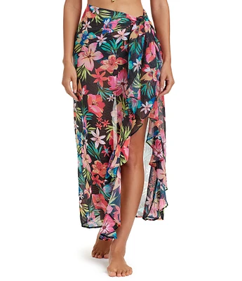 Bleu Rod Beattie Sweet Escape Floral Print Ruffle Sarong Swim Cover-Up