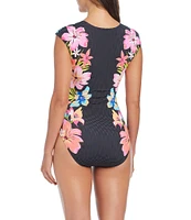 Bleu Rod Beattie Sweet Escape Floral V-Neck Cap Sleeves One Piece Swimsuit