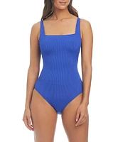 Bleu Rod Beattie Walk The Line Solid Square Neck Floating Underwire Tank One Piece Swimsuit