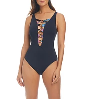 Bleu Rod Beattie Wild Thing Plunge Over The Shoulder Lace Back One Piece Swimsuit