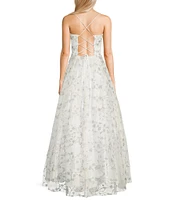 Blondie Nites Caviar Floral Glitter Pinch Lace-Up Back Ballgown Dress