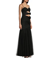 Blondie Nites Cut-Out Rosette Sweetheart Neck Tulle Mermaid Gown