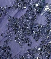 Blondie Nites Glitter Sequined Leaf Pattern V-Neck Sleeveless Tie Back Gown