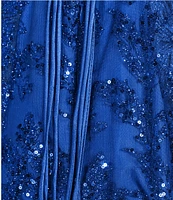 Blondie Nites Glitter Mesh V-Neck Illusion Waist Lace-Up Back Dress
