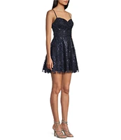 Blondie Nites Glitter Pattern Cinched Front Lace-Up Back Fit & Flare Dress