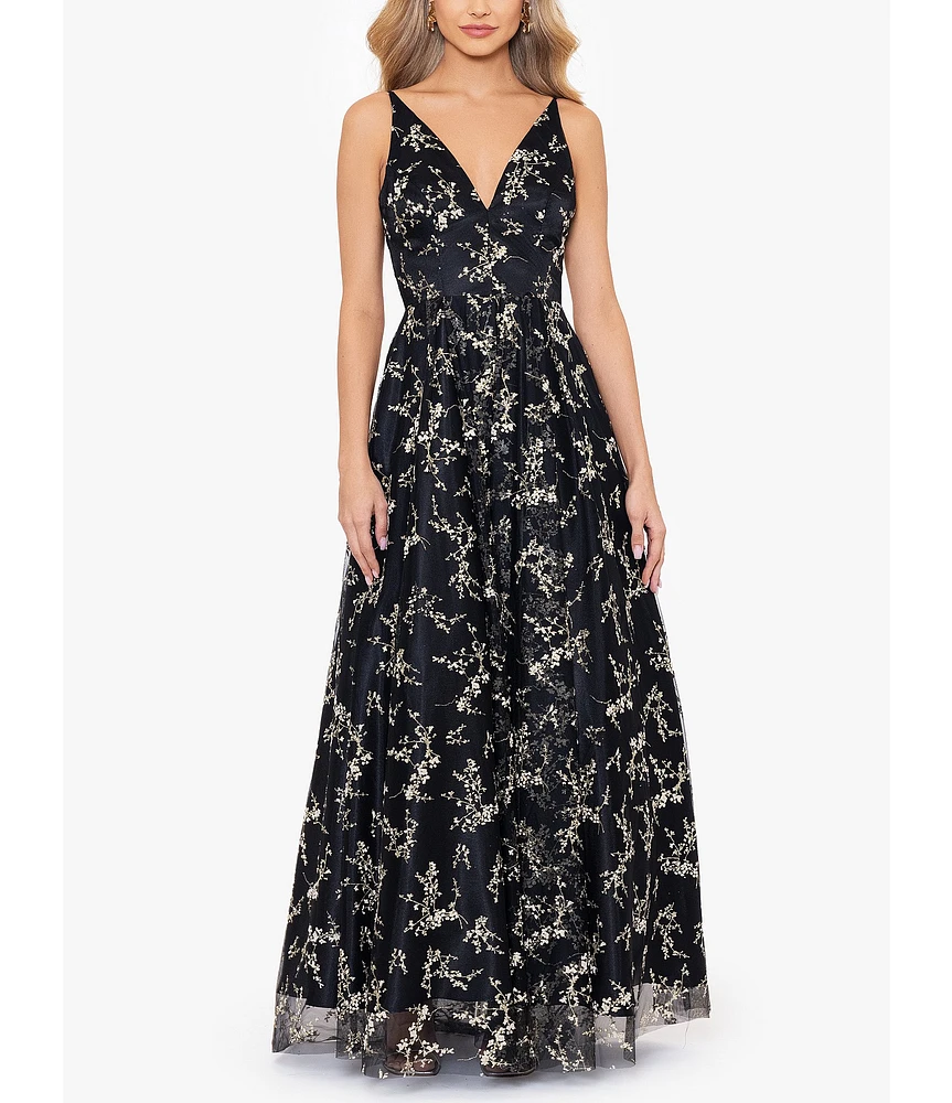 Blondie Nites Glitter Pattern Lace-Up Back With Cut-Out Ball Gown