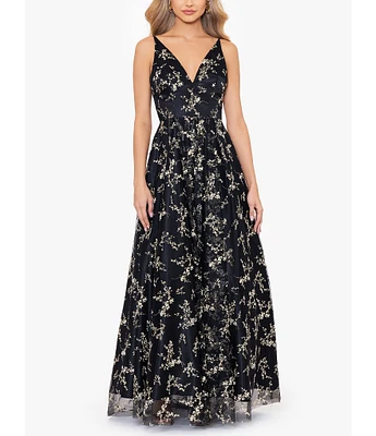 Blondie Nites Glitter Pattern Lace-Up Back With Cut-Out Ball Gown