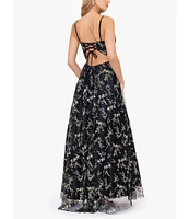 Blondie Nites Glitter Pattern Lace-Up Back With Cut-Out Ball Gown