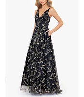 Blondie Nites Glitter Pattern Lace-Up Back With Cut-Out Ball Gown