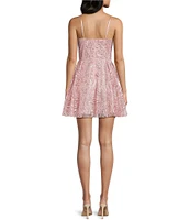 Blondie Nites Glitter Patterned Drape Neck Party Dress