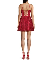 Blondie Nites Glitter Scoop Neck Illusion Corset Bodice Dress