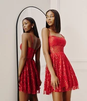 Blondie Nites Glitter Scoop Neck Illusion Corset Bodice Dress