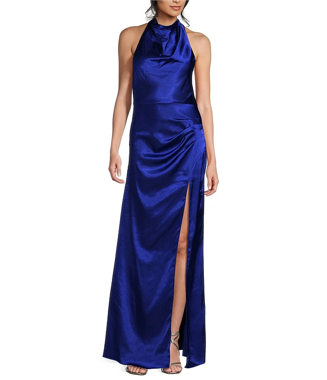 Blondie Nites Halter Drape Neck Sleeveless Dress | Liberty Center