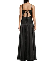 Blondie Nites Illusion Lace Mesh Bodice Lace-Up Back Long Dress