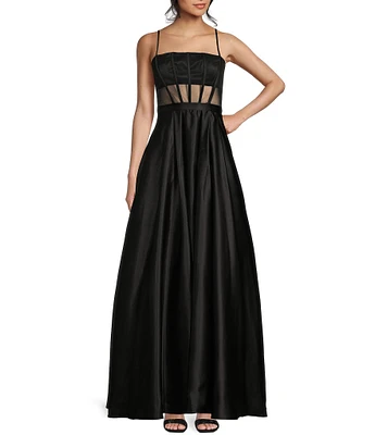 Blondie Nites Illusion Mesh Corset Satin Ball Gown