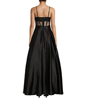 Blondie Nites Illusion Mesh Corset Satin Ball Gown