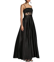 Blondie Nites Illusion Mesh Corset Satin Ball Gown