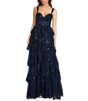 Blondie Nites Sequin Lace Sweetheart Neckline Ruffle Tiered Ball Gown