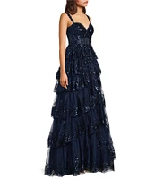 Blondie Nites Sequin Lace Sweetheart Neckline Ruffle Tiered Ball Gown