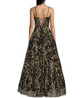 Blondie Nites Mesh Glitter Floral Sweetheart Neck Sleeveless Long Dress