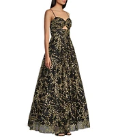 Blondie Nites Mesh Glitter Floral Sweetheart Neck Sleeveless Long Dress